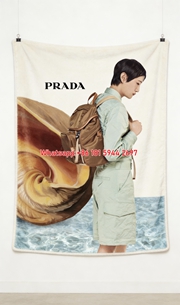 Prada Sage Green Brown Seashell Print Flannel Throw Blanket Luxury Designer Sofa Cover Blanket IMG_2845